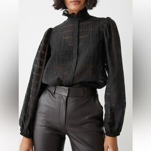 & OTHER STORIES FRILL COLLAR SEMI SHEER BLACK BLOUSE NWT